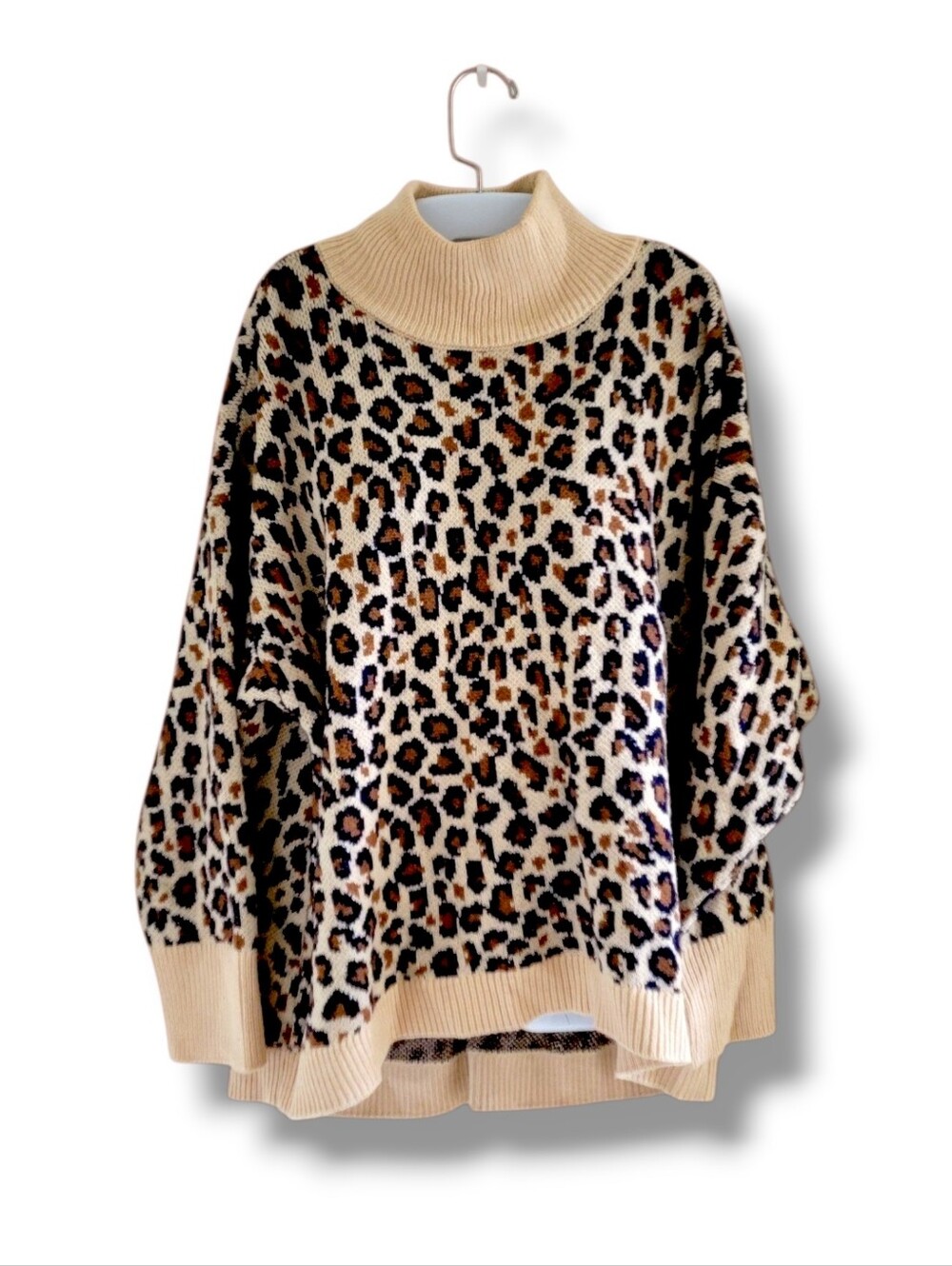 Crown & Ivy | EUC Cute Oversized Leopard Print Funnel Neck Knit Sweater